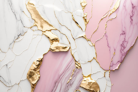Abstract marble pink, white and gold background. Wedding invitation backdrop.の素材
