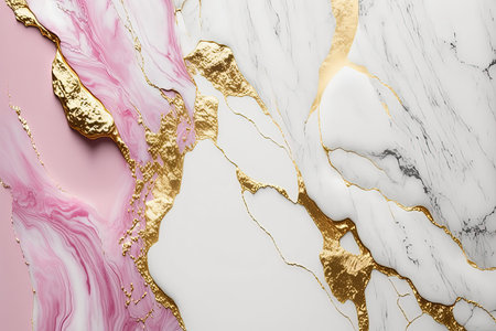 Abstract marble pink, white and gold background. Wedding invitation backdrop.の素材