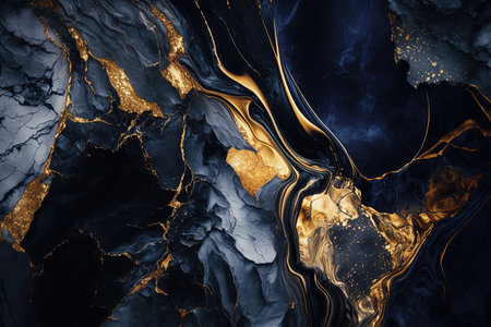 Abstract marble dark blue and gold background. Invitation backdrop.の素材