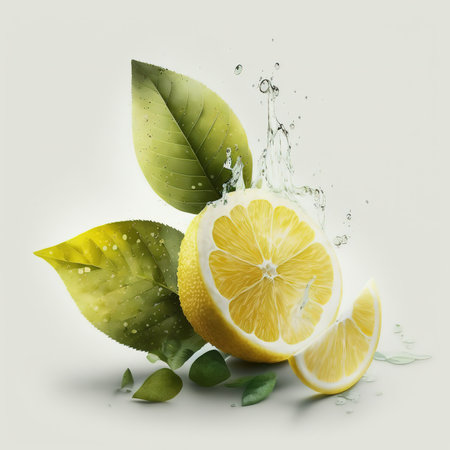 Lemon with slice isolated on white background. Fruit illustration.の素材