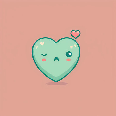 Cute heart 2D illustration, cartoon character, Valentines day icon. Card templateの素材