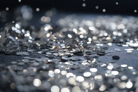 Bokeh background with silver lights. Festive backdrop. AI generatedの素材