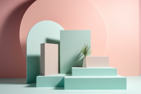 Presentation pastel colorful podium 3d abstract background, empty backdrop pedestal. AI generatedの素材