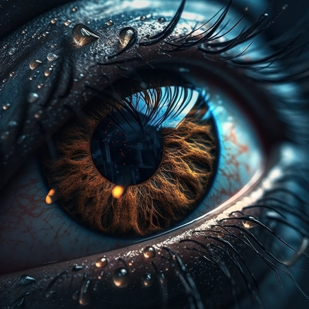 Human eye with galaxy inside close-up on dark background. AI generatedの素材