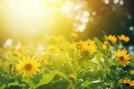 Wildflowers in sunlight close-up summer background. AI generatedの素材