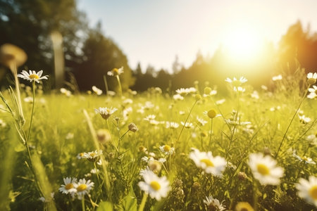 Wildflowers in sunlight close-up summer background. AI generatedの素材