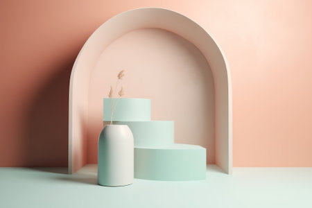 Presentation pastel colorful podium 3d abstract background, empty backdrop pedestal. AI generatedの素材