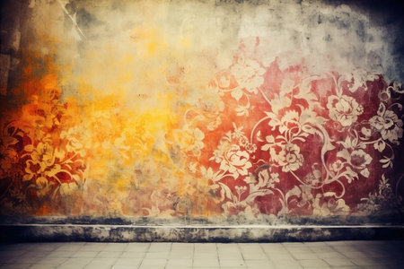 vintage flowers background. old grunge paper texture. AI generatedの素材