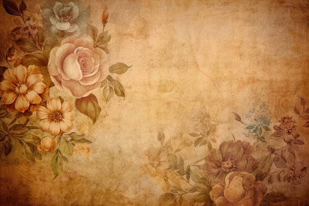 vintage flowers background. old grunge paper texture. AI generatedの素材