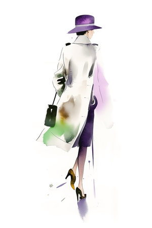 Watercolor woman fashion illustration on white background. AI generatedの素材