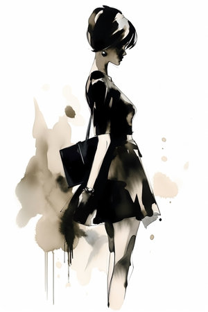 Watercolor woman fashion illustration on white background. AI generatedの素材
