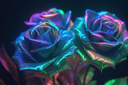 Pearl hologhaphic roses dark moody romantic background. Close up floral banner. AI generatedの素材