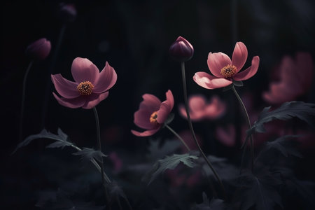 Wildflowers close-up dark romantic background. flowers wallpaper. AI generatedの素材
