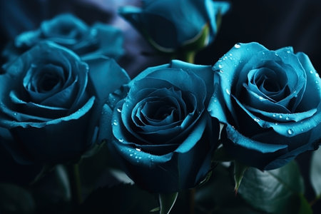 Blue roses dark moody romantic background. AI generatedの素材