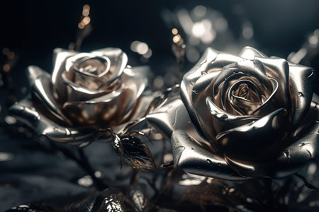 Silver roses dark moody romantic background. AI generatedの素材