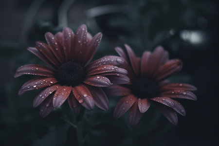 Flowers close-up dark romantic background. flowers wallpaper. AI generatedの素材