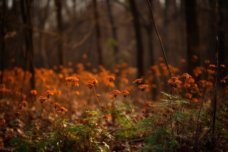 Dried flowers in the forest. autumn backgroundの素材