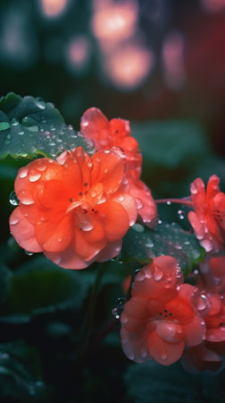 Blooming anemone flowers with drops of water close-up background. spring wallpaper. AI generatedの素材