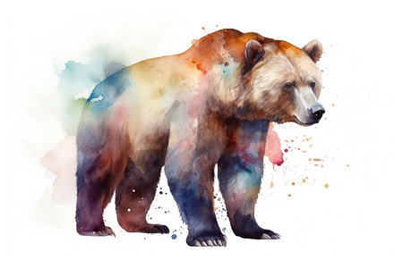 Watercolor brown bear illustration on white backgroundの素材