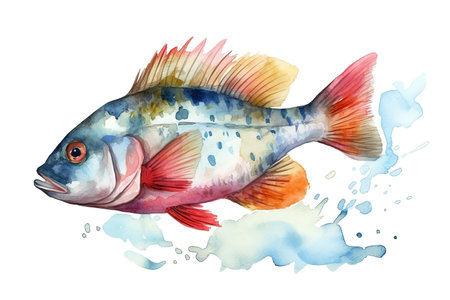 watercolor fish illustration on white backgroundの素材