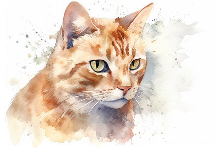 watercolor cat portrait illustration on white backgroundの素材