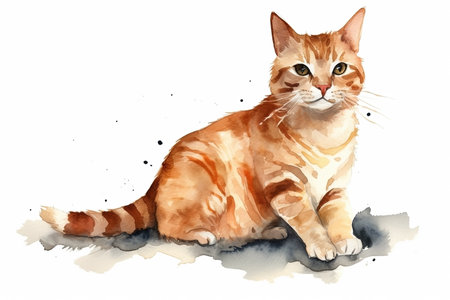 watercolor cat illustration on white backgroundの素材