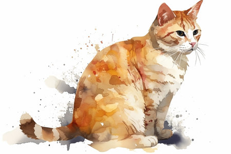 watercolor cat illustration on white backgroundの素材