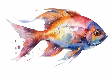 watercolor fish illustration on white backgroundの素材