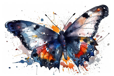 Watercolor butterfly illustration on white backgroundの素材