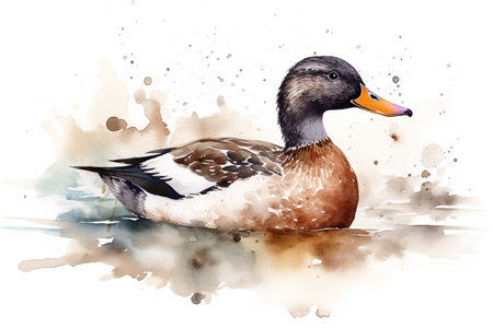 watercolor duck illustration on white backgroundの素材