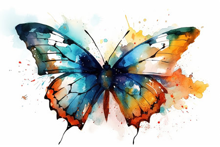 Watercolor butterfly illustration on white backgroundの素材