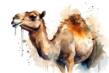 watercolor camel illustration on white backgroundの素材