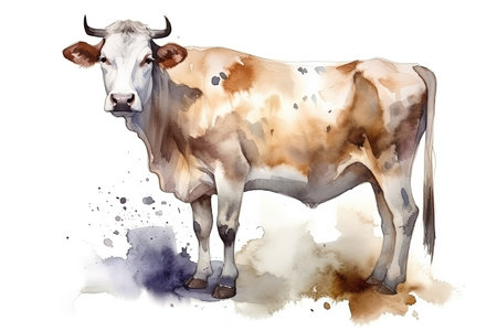 watercolor cow on white backgroundの素材