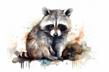 Watercolor raccoon illustration on white backgroundの素材