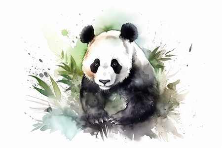 Watercolor panda illustration on white backgroundの素材
