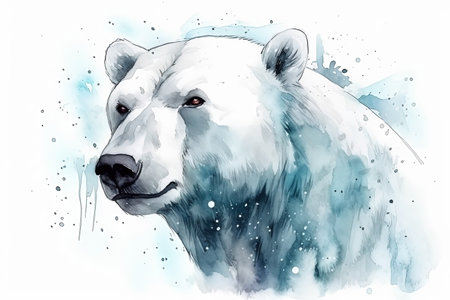 Watercolor polar bear portrait illustration on white backgroundの素材