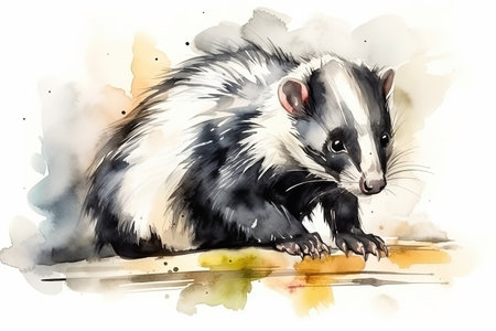 watercolor skunk illustration on white backgroundの素材