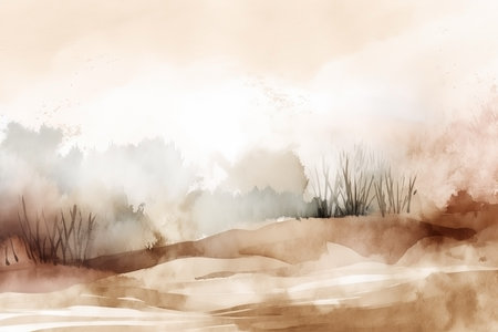 Watercolor neutral minimalist landscape illustration. Invitation, banner, card backgroundの素材