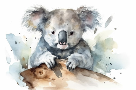 Watercolor koala portrait illustration on white backgroundの素材