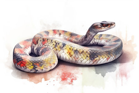 Watercolor snake illustration on white backgroundの素材