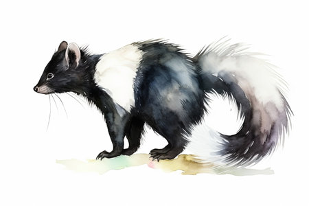 watercolor skunk illustration on white backgroundの素材