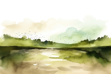 Watercolor neutral minimalist landscape illustrationの素材