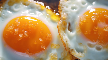 Extreme close-up of fried eggs. Food photographyの素材