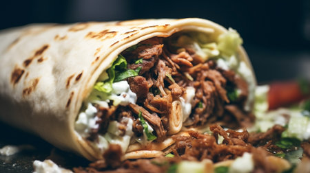 Extreme close-up of tasty shawarma. Food photographyの素材