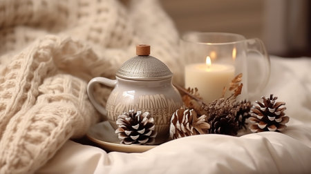 Cozy winter decor and interior close-up. New Year conceptの素材
