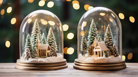 House and spruce forest in a glass ball, Christmas conceptの素材