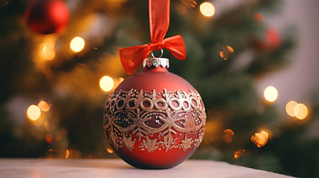 Christmas decorations close-up against the background of a Christmas treeの素材