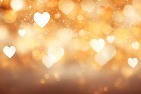 Valentine's Day golden background with blurred heartsの素材