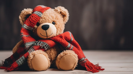 Christmas decor, teddy-bear close-up on blurred backgroundの素材