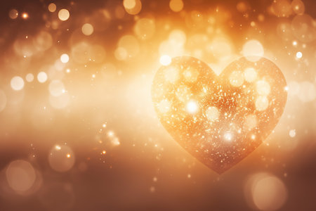 Valentine's Day golden background with blurred heartsの素材
